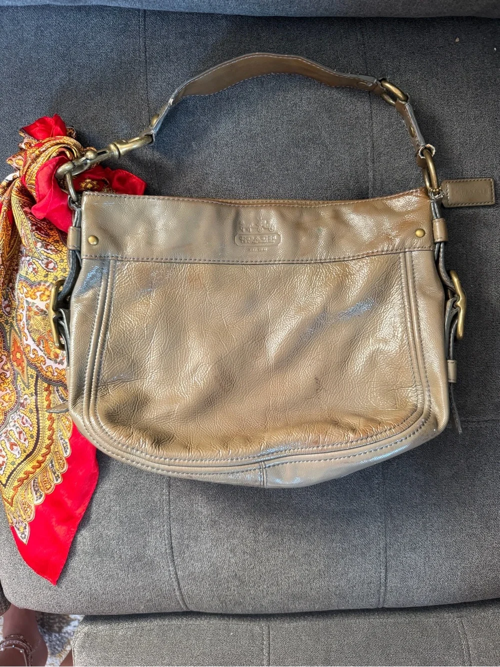 Coach Thompson Leather Small Zoe Hobo - Taupe Khaki Olive (Style 12735)